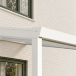 Terrassenüberdachung Plus 4,03 x 3,5 Meter Mattweiß Klarglas moderne Rinne – Rinnendetail