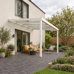Terrassenüberdachung Plus 4,03 x 3,5 Meter Mattweiß Klarglas moderne Rinne – Gartenleben