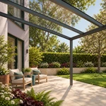 Terrassenüberdachung Plus 4 x 4 Meter Anthrazit klares Glas moderne Rinne – Unteransicht