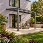 Terrassenüberdachung Plus 4 x 4 Meter Anthrazit klares Glas moderne Rinne – Gartenleben