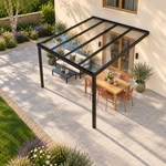 Terrassenüberdachung Plus 4 x 4 Meter Mattschwarz Klarglas moderne Rinne – Dachansicht