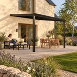 Terrassenüberdachung Plus 4 x 4 Meter Mattschwarz Klarglas moderne Rinne – Gartenleben