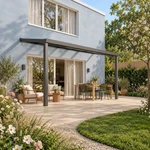 Terrassenüberdachung Plus 5 x 2,5 Meter Anthrazit Klarglas moderne Rinne – Gesamtansicht
