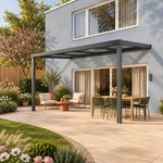 Terrassenüberdachung Plus 5 x 2,5 Meter Anthrazit Klarglas moderne Rinne – Seitenansicht