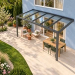 Terrassenüberdachung Plus 5 x 2,5 Meter Anthrazit Klarglas moderne Rinne – Dachansicht