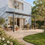 Terrassenüberdachung Plus 5 x 2,5 Meter Anthrazit Klarglas moderne Rinne – Gartenleben