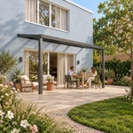 Terrassenüberdachung Plus 5 x 2,5 Meter Anthrazit Klarglas moderne Rinne – Gartenblick