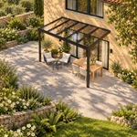 Terrassenüberdachung Plus 5 x 2,5 Meter Mattschwarz klares Glas moderne Rinne – Dachansicht
