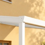 Terrassenüberdachung Plus 5 x 2,5 Meter Mattweiß Klarglas moderne Rinne – Rinnendetail