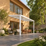 Terrassenüberdachung Plus 5 x 2,5 Meter Mattweiß Klarglas moderne Rinne – Gartenleben