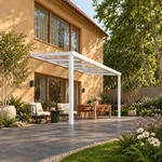 Terrassenüberdachung Plus 5 x 2,5 Meter Mattweiß Klarglas moderne Rinne – Gartenblick
