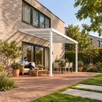 Terrassenüberdachung Plus 5,03 x 3,0 Meter Mattweiß Klarglas moderne Rinne – Gartenleben