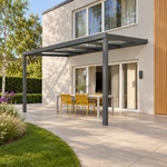 Terrassenüberdachung Plus 5 x 3,5 Meter Anthrazit Klarglas moderne Rinne – Seitenansicht