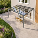 Terrassenüberdachung Plus 5 x 3,5 Meter Anthrazit Klarglas moderne Rinne – Dachansicht