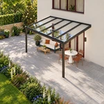 Terrassenüberdachung Plus 5 x 3,5 Meter Mattschwarz klares Glas moderne Rinne – Dachansicht