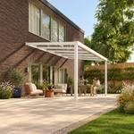 Terrassenüberdachung Plus 5,03 x 3,5 Meter Mattweiß Klarglas moderne Rinne – Gartenblick