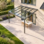 Terrassenüberdachung Plus 5 x 4 Meter Anthrazit Klarglas moderne Rinne – Dachansicht