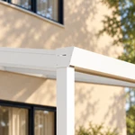 Terrassenüberdachung Plus 5,03 x 4 Meter Mattweiß Klarglas moderne Rinne – Rinnendetail