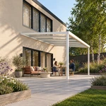 Terrassenüberdachung Plus 5,03 x 4 Meter Mattweiß Klarglas moderne Rinne – Gartenblick