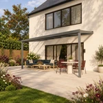 Terrassenüberdachung Plus 6 x 2,5 Meter Anthrazit klares Glas moderne Rinne – Seitenansicht