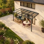Terrassenüberdachung Plus 6 x 2,5 Meter Anthrazit klares Glas moderne Rinne – Dachansicht