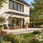 Terrassenüberdachung Plus 6 x 2,5 Meter Anthrazit klares Glas moderne Rinne – Gartenblick