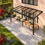 Terrassenüberdachung Plus 6 x 2,5 Meter Mattschwarz Klarglas moderne Rinne – Dachansicht
