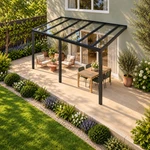Terrassenüberdachung Plus 6 x 3 Meter Mattschwarz klares Glas moderne Rinne – Dachansicht