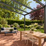 Terrassenüberdachung Plus 6 x 3,5 Meter Anthrazit klares Glas moderne Rinne – Unteransicht
