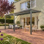 Terrassenüberdachung Plus 6 x 3,5 Meter Anthrazit klares Glas moderne Rinne – Seitenansicht