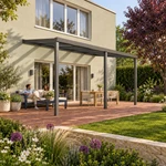 Terrassenüberdachung Plus 6 x 3,5 Meter Anthrazit klares Glas moderne Rinne – Gartenleben