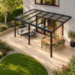 Terrassenüberdachung Plus 6 x 3,5 Meter Mattschwarz Klarglas moderne Rinne – Dachansicht