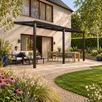 Terrassenüberdachung Plus 6 x 3,5 Meter Mattschwarz Klarglas moderne Rinne – Gartenleben