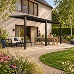 Terrassenüberdachung Plus 6 x 3,5 Meter Mattschwarz Klarglas moderne Rinne – Gartenblick