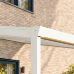 Terrassenüberdachung Plus 6,03 x 3,5 Meter Mattweiß Klarglas moderne Rinne – Rinnendetail