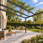 Terrassenüberdachung Plus 6 x 4 Meter Anthrazit Klarglas moderne Rinne – Unteransicht