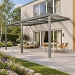 Terrassenüberdachung Plus 6 x 4 Meter Anthrazit Klarglas moderne Rinne – Seitenansicht