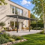 Terrassenüberdachung Plus 6 x 4 Meter Anthrazit Klarglas moderne Rinne – Gartenleben