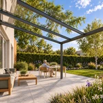 Terrassenüberdachung Plus 6 x 4 Meter Anthrazit Klarglas moderne Rinne – Gartenblick