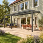 Terrassenüberdachung Plus 7 x 2,5 Meter Anthrazit klares Glas moderne Rinne – Seitenansicht