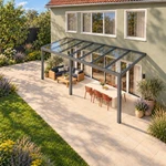 Terrassenüberdachung Plus 7,03 x 2,5 Meter Anthrazit Klarglas moderne Rinne – Dachansicht