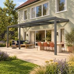 Terrassenüberdachung Plus 7 x 2,5 Meter Anthrazit klares Glas moderne Rinne – Gartenblick