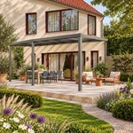Terrassenüberdachung Plus 7 x 3 Meter Anthrazit klares Glas moderne Rinne – Seitenansicht