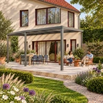 Terrassenüberdachung Plus 7 x 3 Meter Anthrazit klares Glas moderne Rinne – Gartenblick
