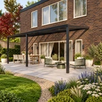 Terrassenüberdachung Plus 7,03 x 3,0 Meter Mattschwarz Klarglas moderne Rinne – Seitenansicht