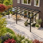 Terrassenüberdachung Plus 7,03 x 3,0 Meter Mattschwarz Klarglas moderne Rinne – Dachansicht