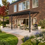Terrassenüberdachung Plus 7,03 x 3,0 Meter Mattschwarz Klarglas moderne Rinne – Gartenblick