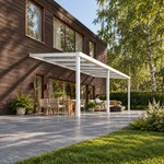 Terrassenüberdachung Plus 7,03 x 3,0 Meter Mattweiß Klarglas moderne Rinne – Gartenleben