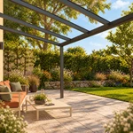 Terrassenüberdachung Plus 7 x 3,5 Meter Anthrazit klares Glas moderne Rinne – Unteransicht