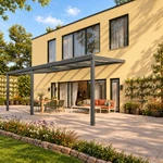 Terrassenüberdachung Plus 7 x 3,5 Meter Anthrazit klares Glas moderne Rinne – Seitenansicht